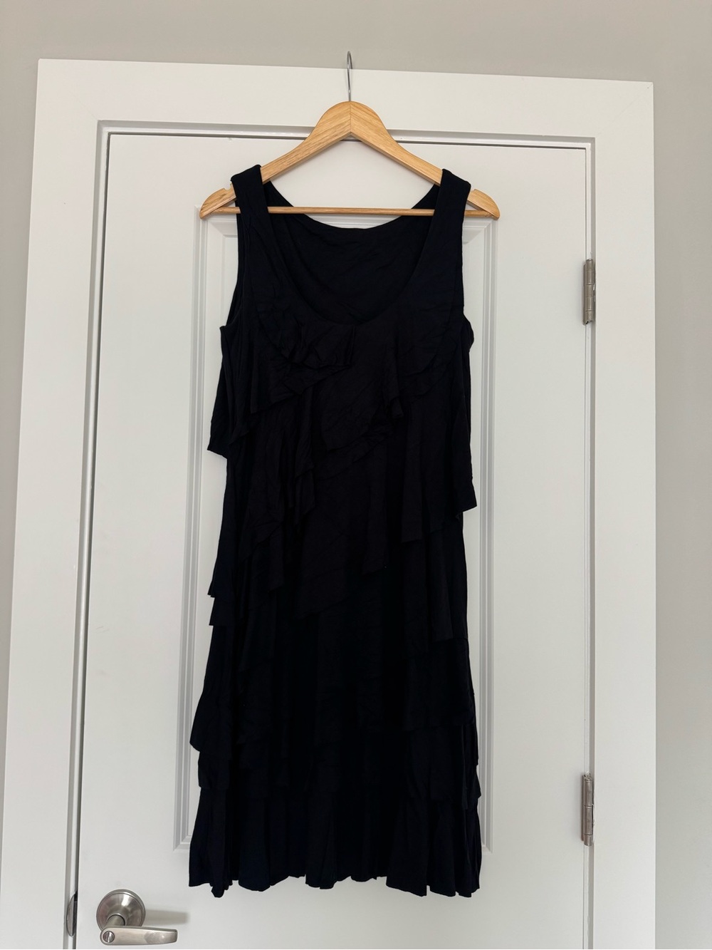 Calvin Klein Black Sleeveless Ruffle Midi Dress